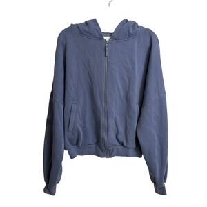 Blogilates PopFlex Hoodie Womens Large Blue Zip Cloud Cropped Oversized Fleece